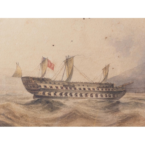 312 - H J Neave: watercolours, Battle of Trafalgar, a pair of scenes, 