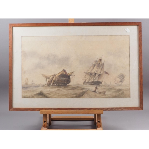 312 - H J Neave: watercolours, Battle of Trafalgar, a pair of scenes, 