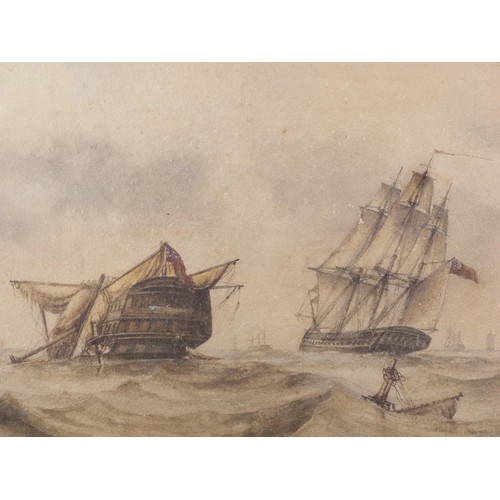 312 - H J Neave: watercolours, Battle of Trafalgar, a pair of scenes, 