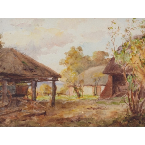 331 - H Hermann: watercolour sketch, farmyard, 6 1/2