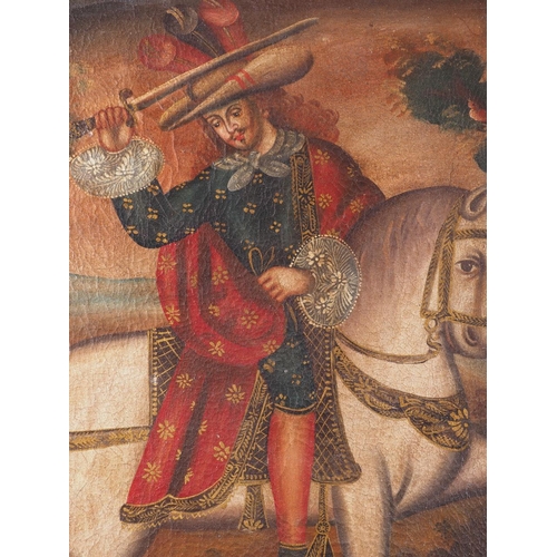 344 - Spanish/Mexican oil on canvas, man on horseback, 29