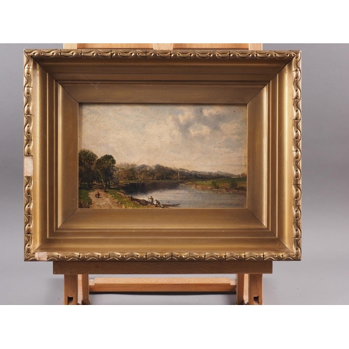 355 - English early 19th century: oil on board, Thames view, 6