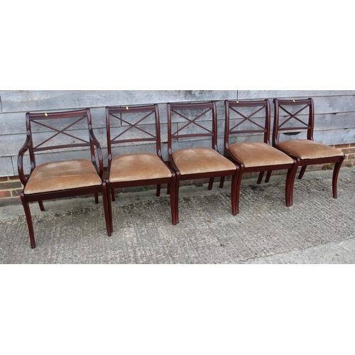 491 - A mahogany dining room suite comprising extending table, 86