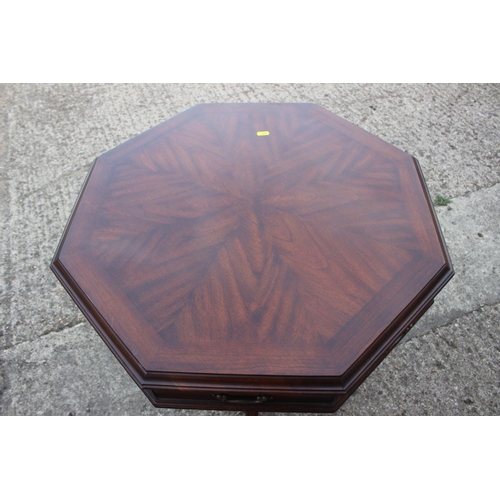 492 - A mahogany octagonal top table, fitted four drawers, on turned column and quadruple splay support, 2... 