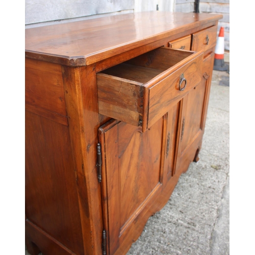 577 - A French walnut side cabinet, fitted two long and one short drawer over two cupboards, on cabriole s... 