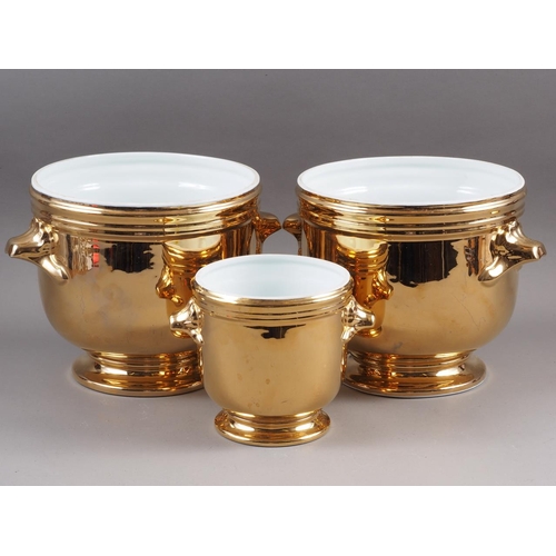 59 - A pair of gilt porcelain cache pots, 8 1/2