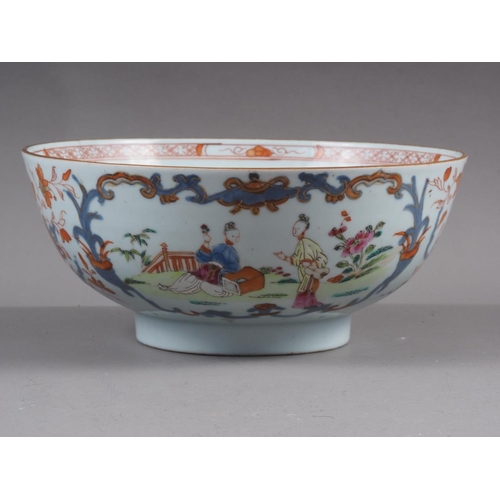 67 - Two Chinese Imari pattern bowls (damages) and a pair of Japanese figures, 8