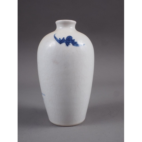 89 - A Chinese blue and white baluster vase, decorated mythical beast and bats, 4 1/2