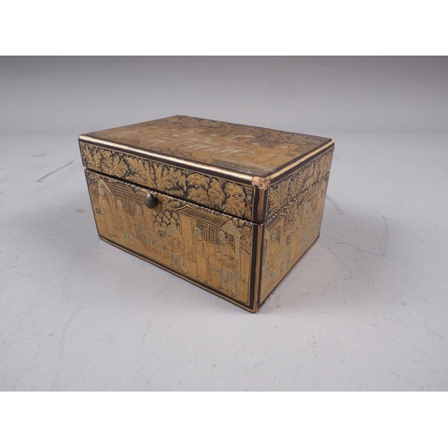 94 - A Chinese black and gilt lacquer hinged box, 3 3/4