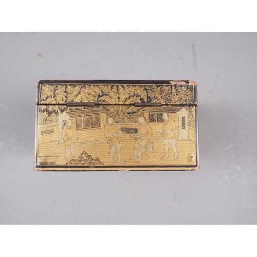 94 - A Chinese black and gilt lacquer hinged box, 3 3/4