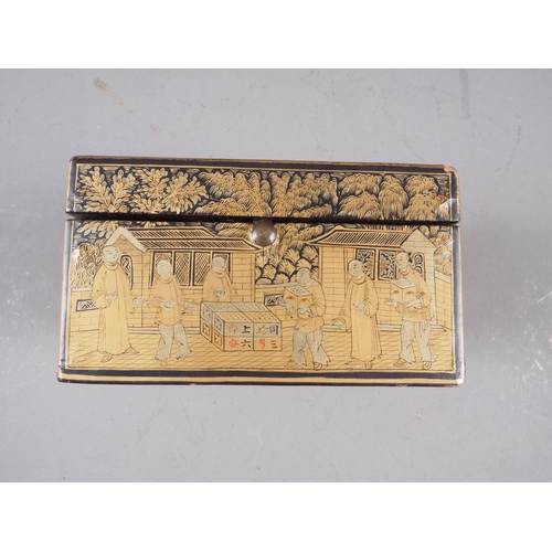 94 - A Chinese black and gilt lacquer hinged box, 3 3/4