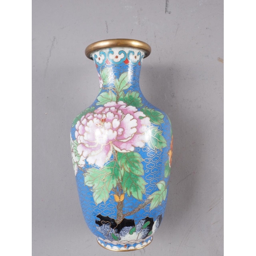 95 - A pair of Chinese cloisonne baluster vases, decorated chrysanthemums and other flowers, 9