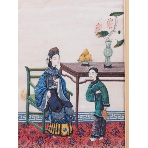 98 - Three Chinese watercolours on pith paper, two portraits, mandarin and wife, 10 1/2