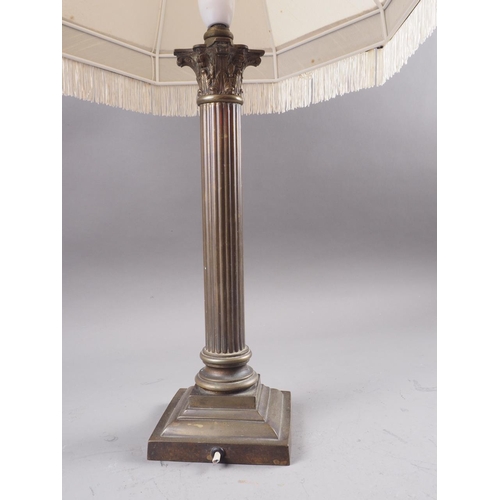 205 - A brass Corinthian column table lamp, on square base, 15 1/2