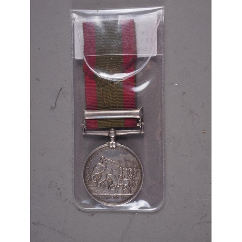 259 - An Afghanistan medal 1878-80 with Ahmed Khel Bar, awarded to 1392 Pte G Bridle 59th Foot