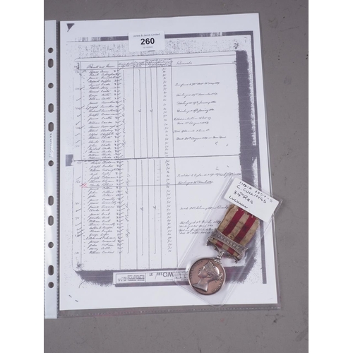 260 - An Indian Mutiny 1857-8 medal with Lucknow bar, awarded to C Collings, 34th Regt Foot