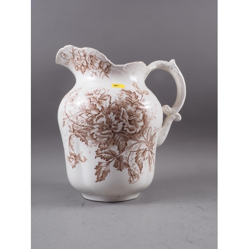 61 - An early 20th century sepia floral decorated toilet jug and basin set