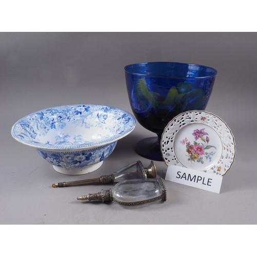 52 - A Bristol blue glass pedestal bowl, 9 3/4