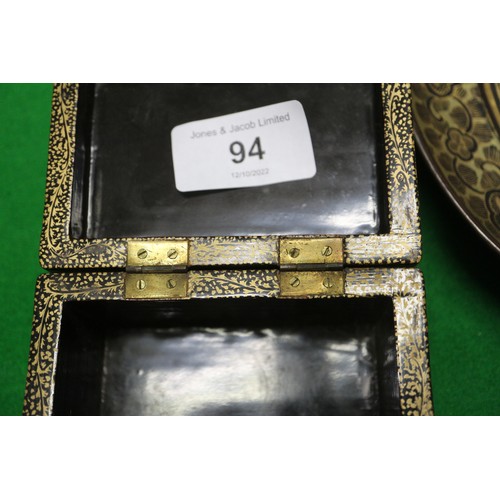 94 - A Chinese black and gilt lacquer hinged box, 3 3/4