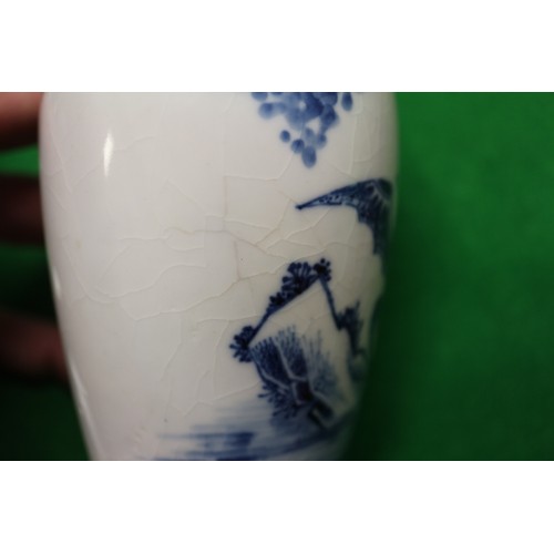 89 - A Chinese blue and white baluster vase, decorated mythical beast and bats, 4 1/2