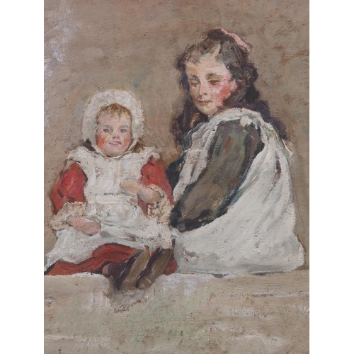 401 - William Gilbert Foster: oil on paper/card, two children on a wall, 11