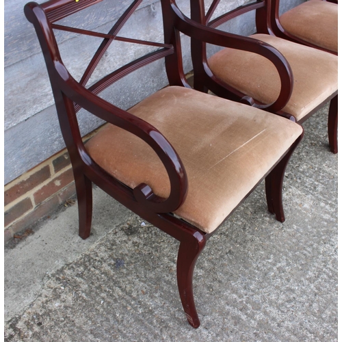 522 - A mahogany dining room suite comprising extending table, 86