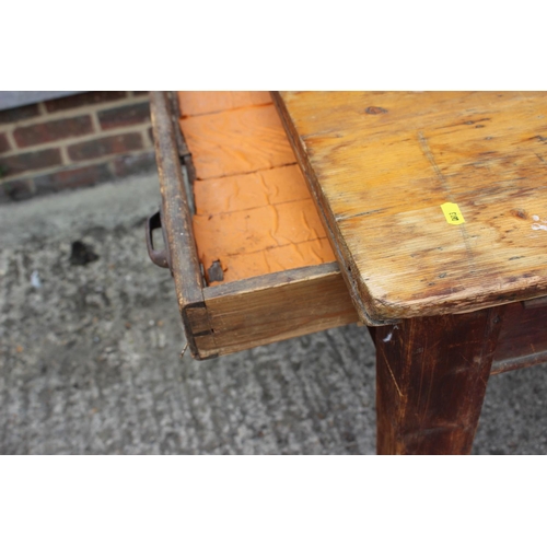 585 - A waxed pine kitchen table, fitted one drawer, 59