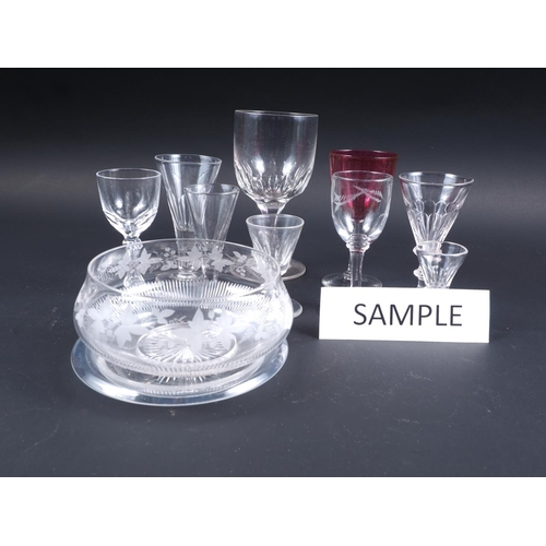 11 - A selection of 19th century and later drinking glasses and three engraved glass bowls