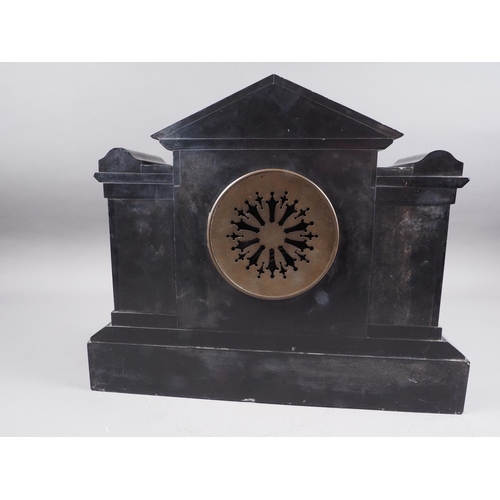 131 - A French black marble clock with eight-day striking movement, 13 1/2