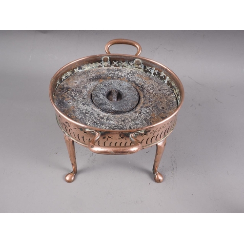 150 - A 19th century copper kettle and heated stand, 15