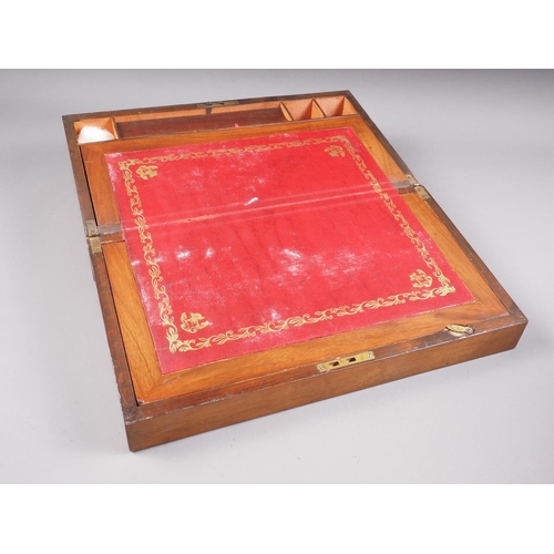 168 - A mahogany writing slope with red leather interior, 15 3/4