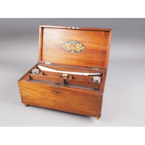 168 - A mahogany writing slope with red leather interior, 15 3/4