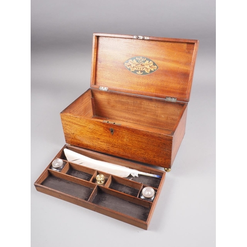 168 - A mahogany writing slope with red leather interior, 15 3/4