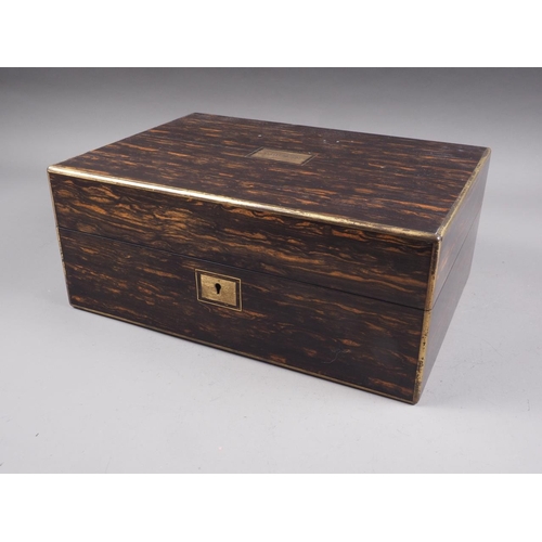 171 - A gentleman's Victorian calamander and brass mounted travelling box with fitted interior including s... 