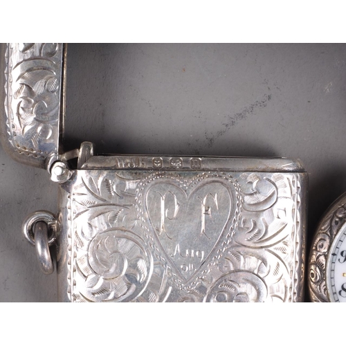 266 - A silver book match case, a silver vesta case, a silver cased fob watch and two silver cheroot holde... 