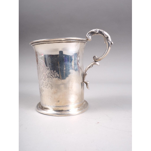 294 - A Victorian silver mug with engraved and initialled decoration, 3 1/2