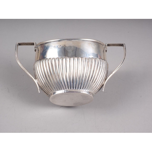 296 - A silver half-fluted two-handled sugar bowl, 6 1/2