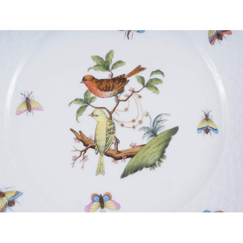 3 - A pair of Herend osier bordered dessert plates with birds on branches and insect decoration, 9