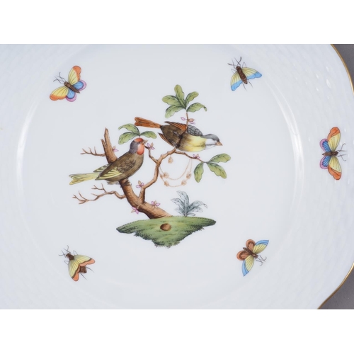 3 - A pair of Herend osier bordered dessert plates with birds on branches and insect decoration, 9