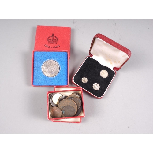 320 - A 1939 part Maundy money set, a number of British and world coins and a boxed commemorative medallio... 