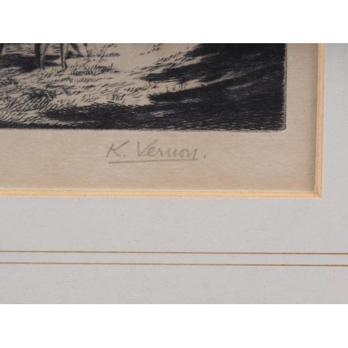 340 - K Vernon: two early 20th century dry point etchings, 