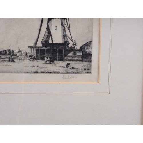 340 - K Vernon: two early 20th century dry point etchings, 