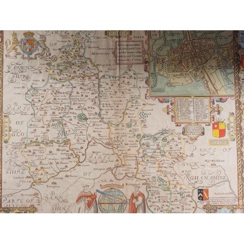 358 - John Speed: a 17th century hand-coloured map of Oxfordshire, in strip frame