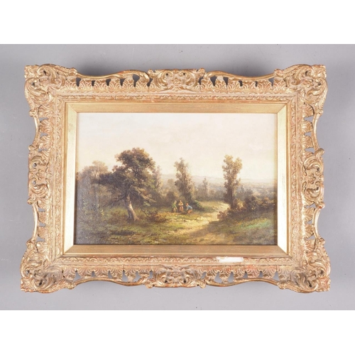 404 - A 19th century Norwich school oil on canvas, figures in a landscape, John Noot gallery label verso, ... 