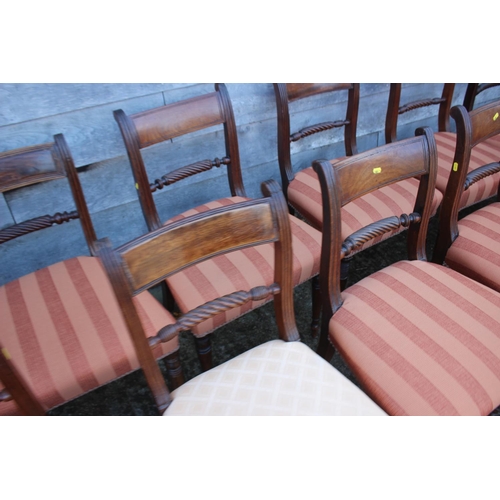 424 - A Harlequin set of thirteen 19th century rope twist bar back dining chairs with stuffed over seats, ... 