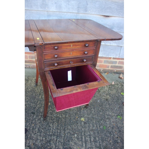 434 - A Regency rosewood and brass line inlaid work and games table, fitted reversible chess board, backga... 