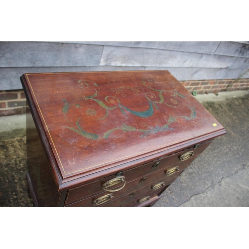 435 - A bachelor's Sheraton revival painted mahogany chest of four long graduated drawers with oval brass ... 