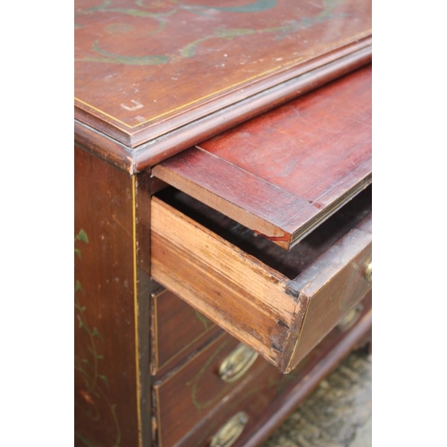 435 - A bachelor's Sheraton revival painted mahogany chest of four long graduated drawers with oval brass ... 