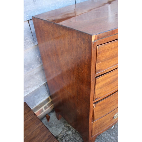 437 - A 19th century mahogany and ebony line inlaid bowfront chest of two short and three long drawers, on... 