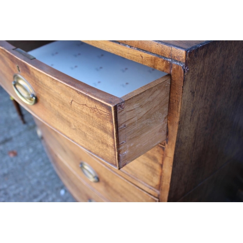 437 - A 19th century mahogany and ebony line inlaid bowfront chest of two short and three long drawers, on... 